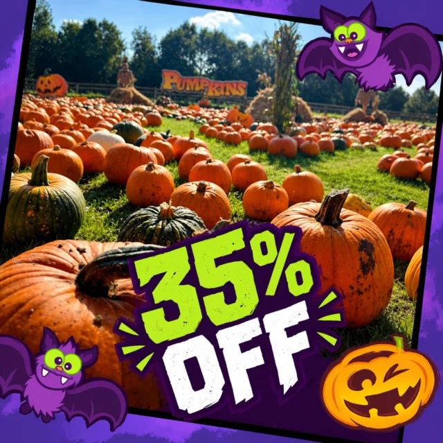 35% off gate price Halloween tickets for a limited time only!🚨

Use code: HALLO35 to save 35% on all halloween tickets!🎃

With our FREE PYO pumpkin patch, monster rave👻, trick or treat Witch Wagon🧙‍♀️, plus over 40 rides and attractions🎢, there's something for everyone at Twinlakes Family Scream Park!🤩

www.twinlakespark.co.uk

*Valid between 3/10-1/11, T&C'S apply